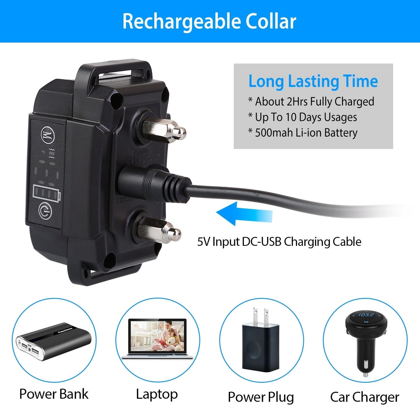 Dog Bark Collar Rechargeable Waterproof Beep Vibration Static