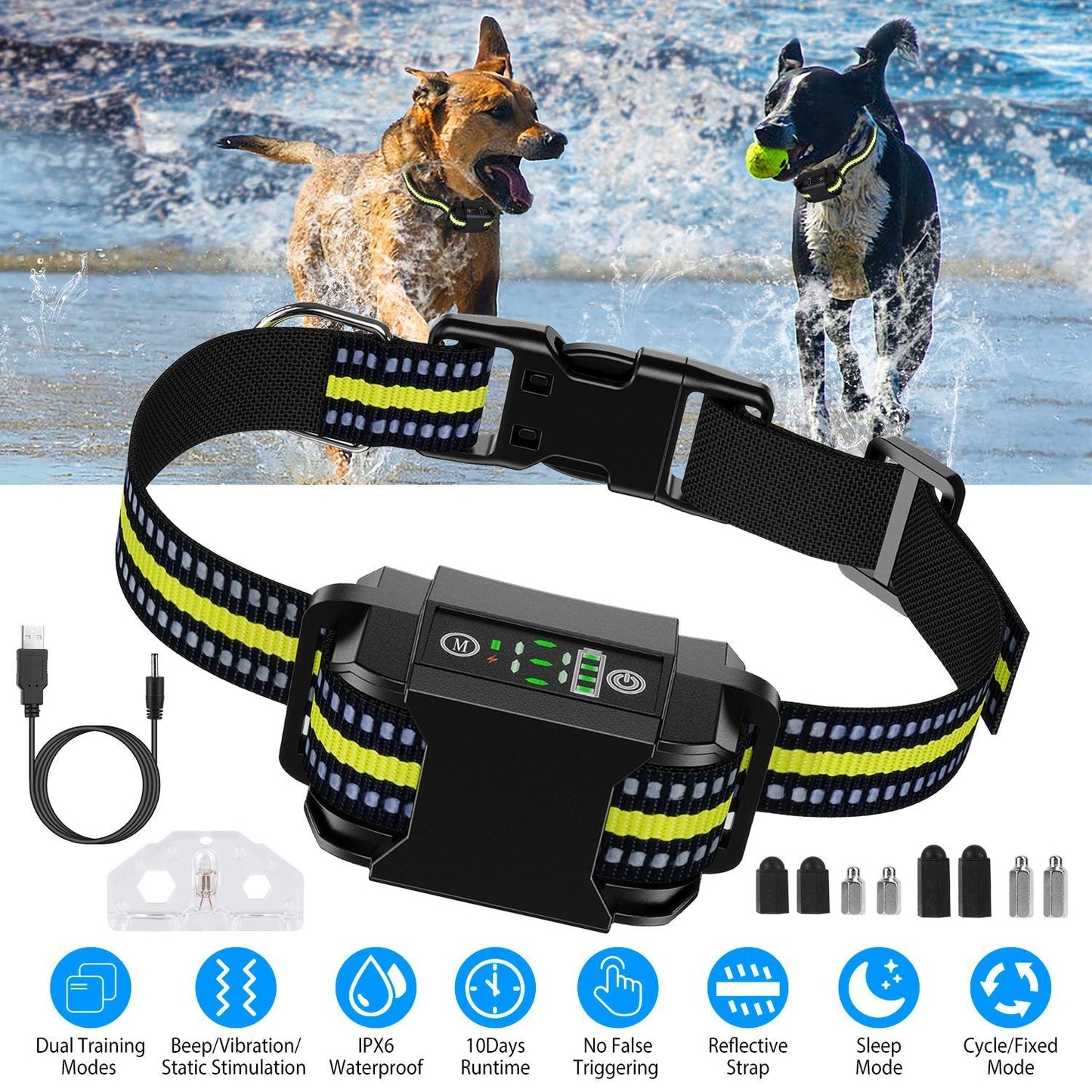 Dog Bark Collar Rechargeable Waterproof Beep Vibration Static