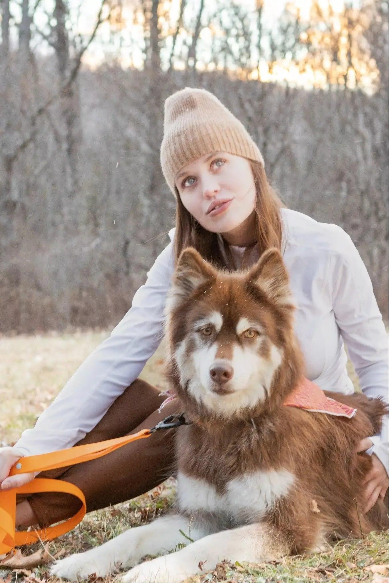 Crimson Winter Hat with Pom & Waterproof Leash