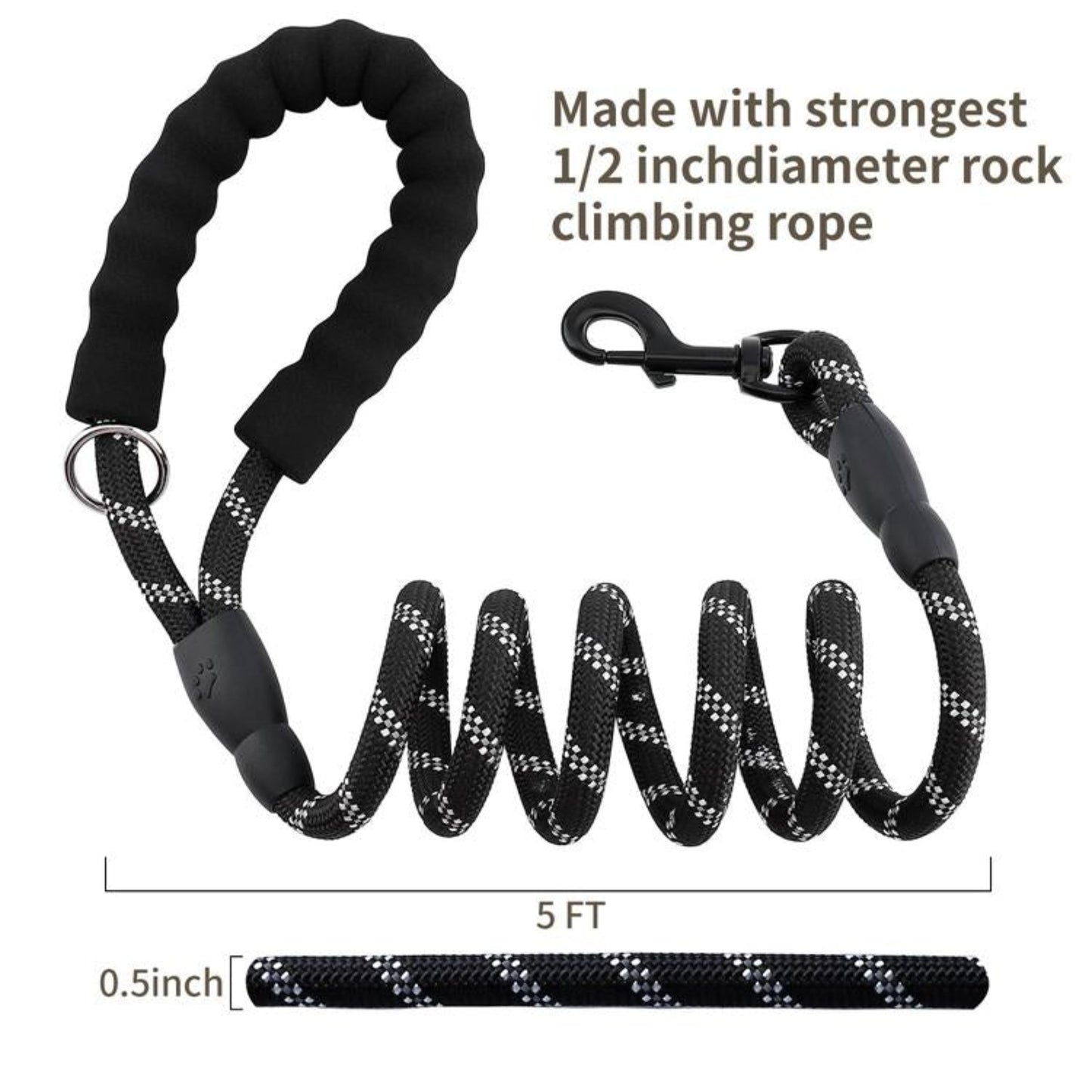 Dog Leash with Padded Handle and Reflective Threads