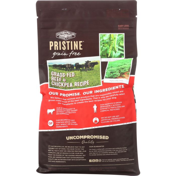 CASTOR & POLLUX: Pristine Grain Free Grass Fed Beef & Chickpea Recipe, 4 lb