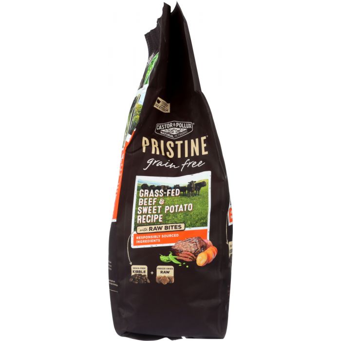 CASTOR & POLLUX: Pristine Grain Free Grass-Fed Beef & Sweet Potato Recipe With Raw Bites, 4 lb