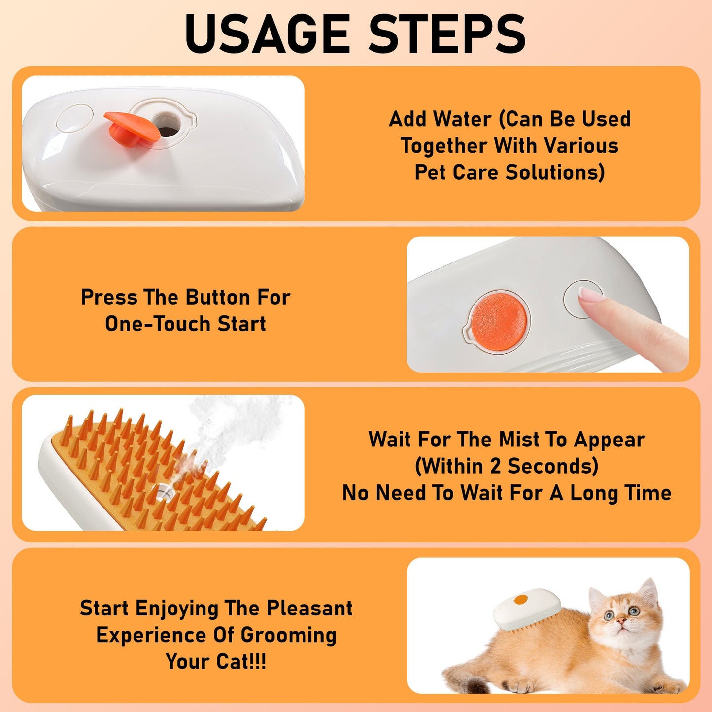 Multi-Functional Anti-Static Shedding Spray Pet Steam Brush