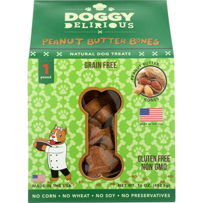 DOGGY DELIRIOUS: Natural Dog Treats Grain Free Peanut Butter Bones, 16 oz
