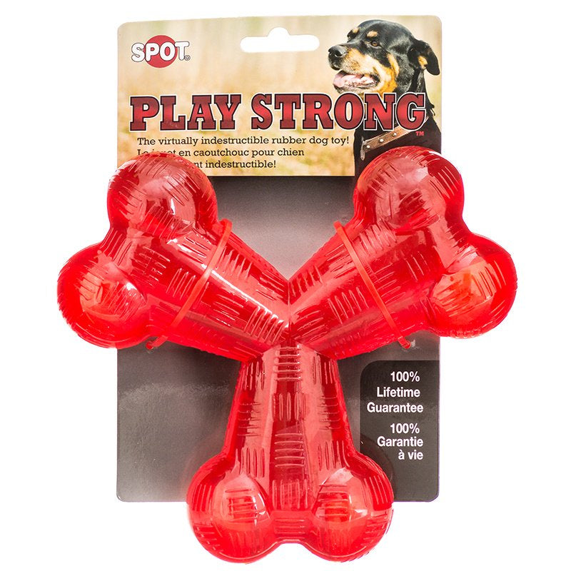 Spot Play Strong Rubber Trident Dog Toy Red