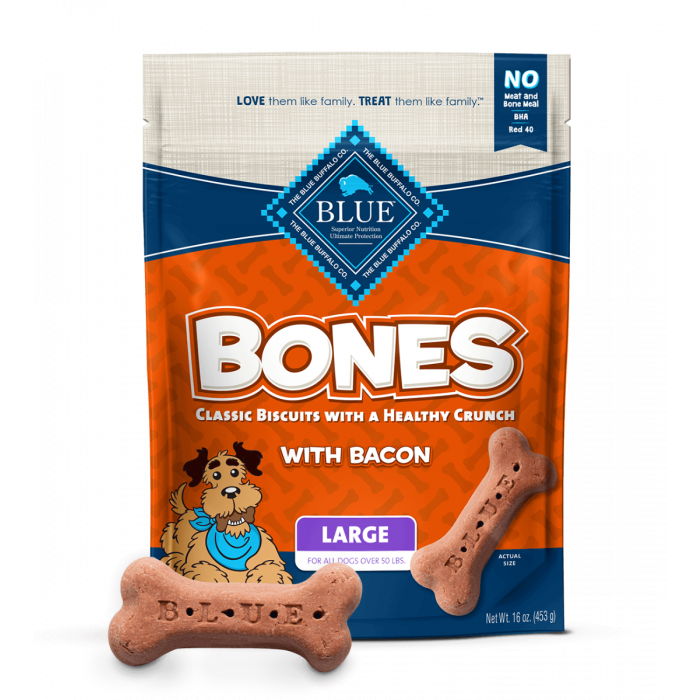 BLUE BUFFALO: Biscuit Lrg Bacon Bones, 16 oz